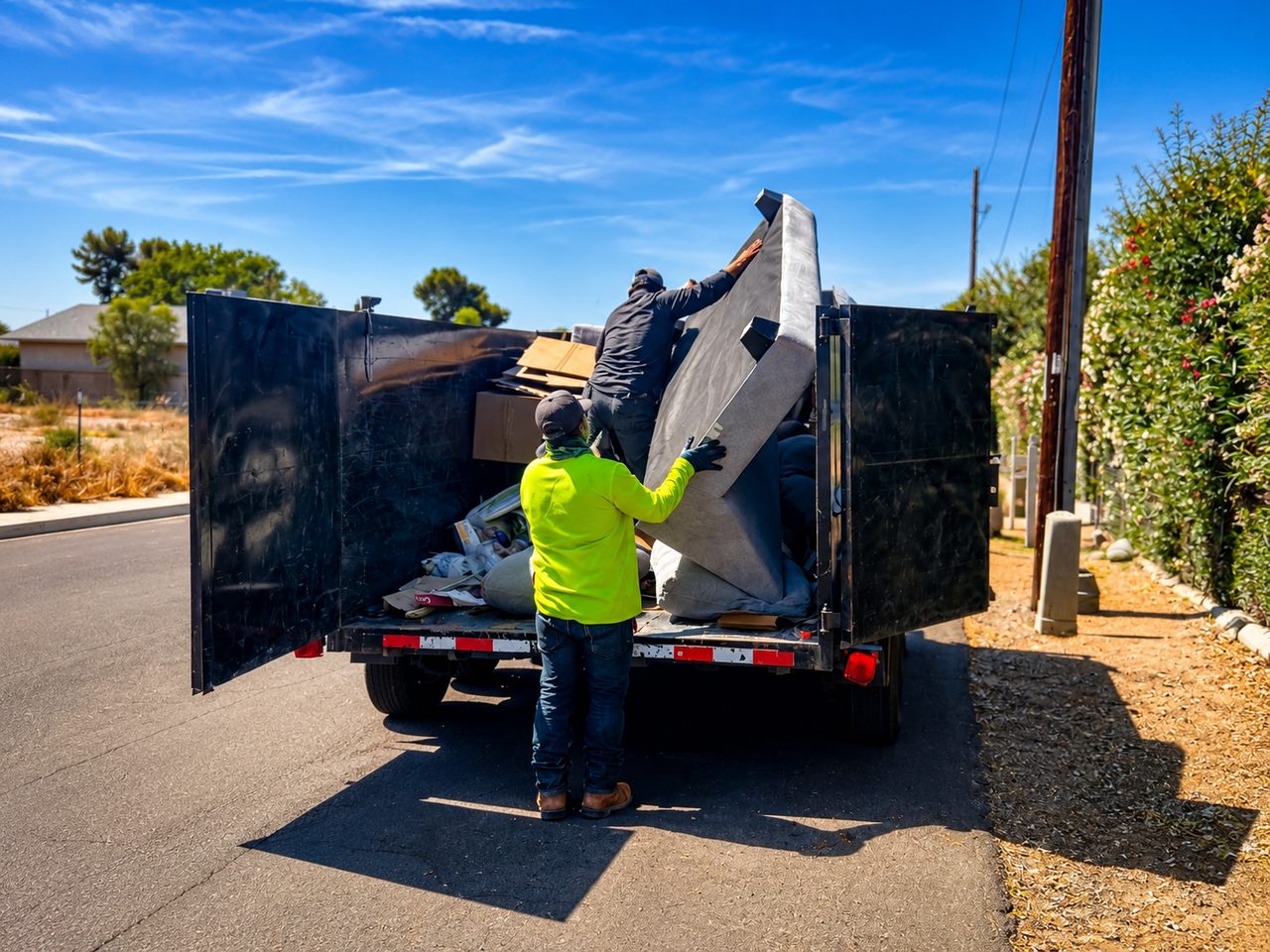 AZ Junk Pros crew loading oversized furniture into the trailer