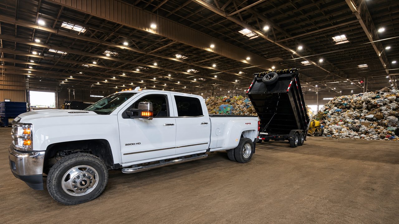 AZ Junk Pros dump trailer raised to unload at the disposal facility