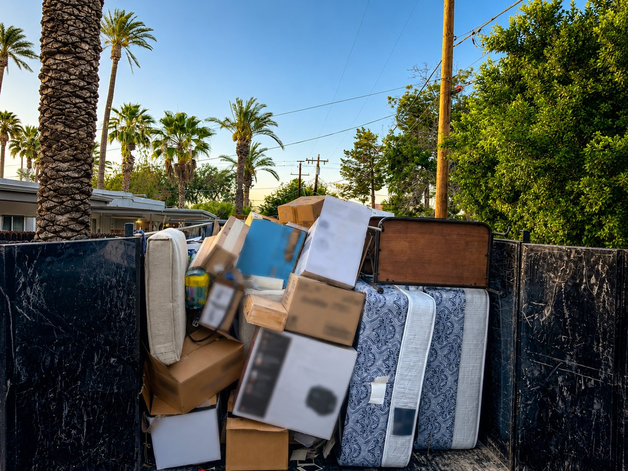 Trailer loaded with household furniture, mattresses and boxes from a Phoenix cleanout